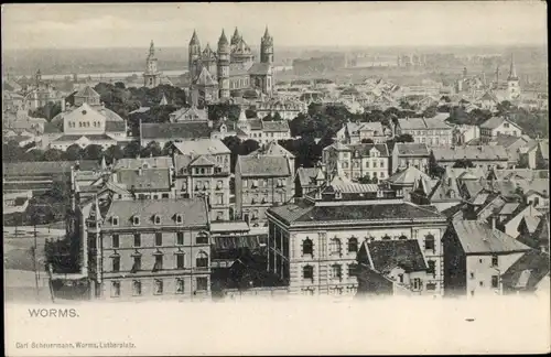 Ak Worms am Rhein, Blick über die Stadt zum Dom