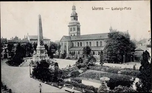 Ak Worms am Rhein, Ludwigsplatz, Obelisk, Anlagen
