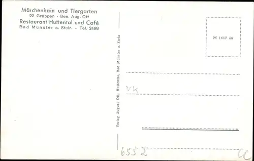 Ak Bad Münster am Stein Ebernburg, Restaurant Huttental, Märchenhain, Eremit, Kellermeister