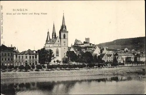 Ak Bingen am Rhein, Blick auf die Nahe, Rochuskapelle und Burg Klopp