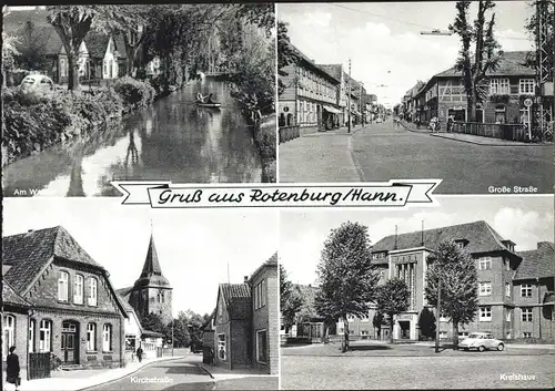 Ak Rotenburg an der Wümme, Am Wasser, Große Straße, Kirche, Kreishaus