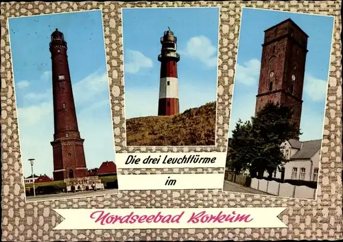 Ak Nordseebad Borkum in Ostfriesland, Drei Leuchttürme