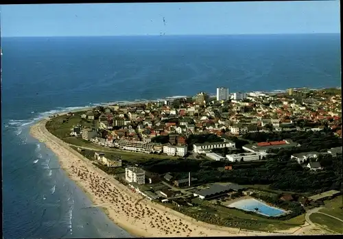 Ak Nordseebad Norderney Ostfriesland, Fliegeraufnahme, Weststrand, Wellen Freibad