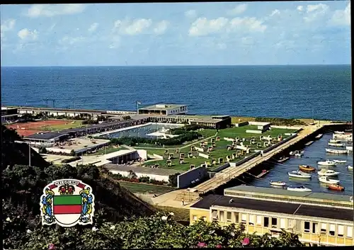 Ak Nordseeinsel Helgoland, Schwimmbad mit Jachthafen