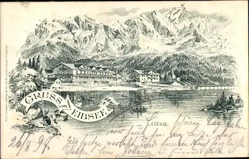 Litho Garmisch Partenkirchen in Oberbayern, Eibsee, Hotel