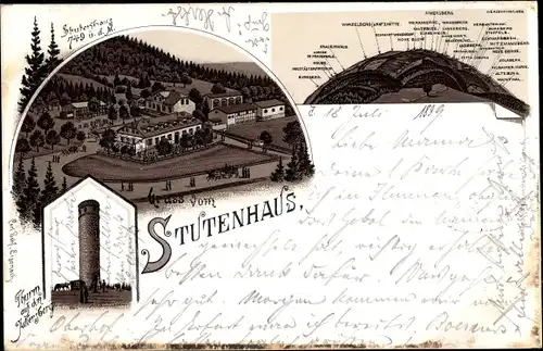 Litho St. Kilian Thüringen, Stutenhaus mit Turm, Panorama