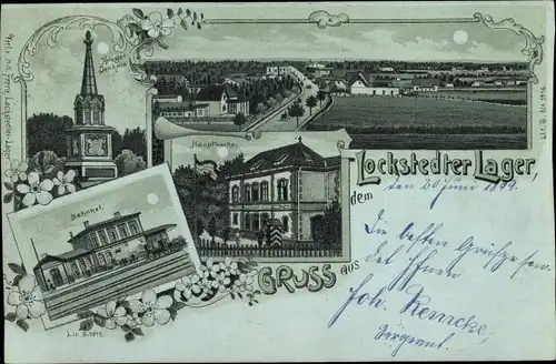 Mondschein Litho Lockstedt in Holstein, Lockstedter Lager, Kriegerdenkmal, Hauptwache, Bahnhof