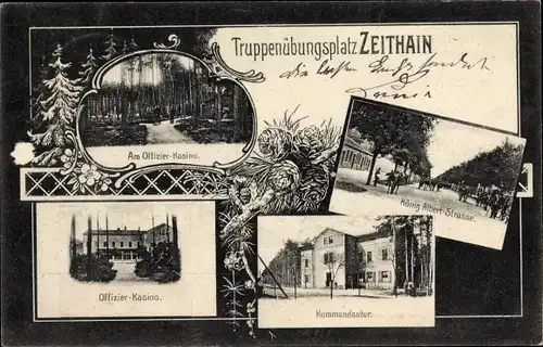 Ak Zeithain in Sachsen, Truppenübungsplatz, Offizier Kasino, Kommandantur, König Albert Straße