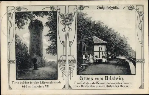 Ak Großalmerode in Hessen, Turm auf dem Bilstein, Schutzhütte