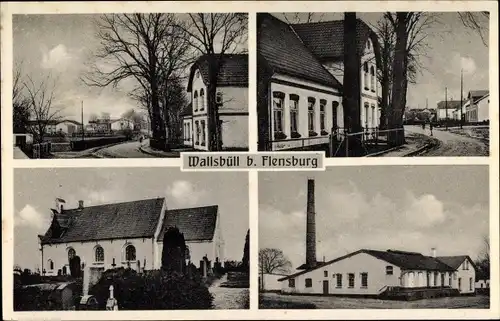 Ak Wallsbüll in Schleswig Holstein, Straßenpartie, Fabrik, Kirche