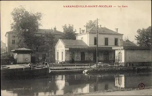 Ak Saint Nicolas Varangéville Meurthe et Moselle, la Gare, Fleuve