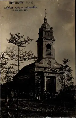 Ak Nonhigny Meurthe et Moselle, l'Église après sa restauration 1924