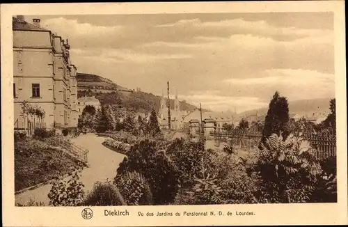 Ak Diekirch Luxemburg, vue des Jardins du Pensionnat de Notre Dame de Lourdes