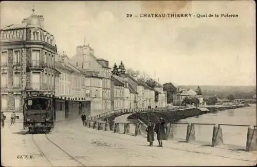 Ak Château Thierry Aisne, Quai de la Poterne, Straßenbahn