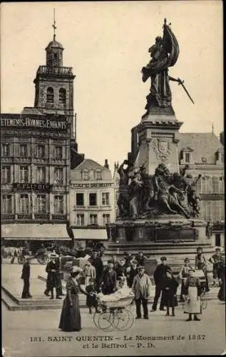 Ak Saint Quentin Aisne, Le Monument de 1557 et le Beffroi