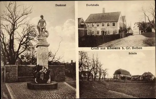 Ak Kössern Großbothen Grimma in Sachsen, Denkmal, Dorfstraße, Schule