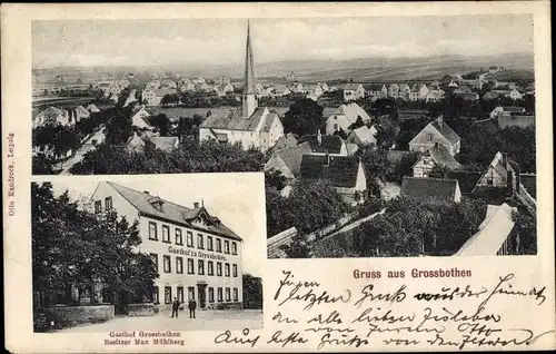 Ak Großbothen Grimma in Sachsen, Vogelschau, Gasthof