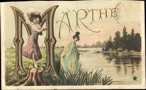Buchstaben Ak Marthe, Frauen am Flussufer