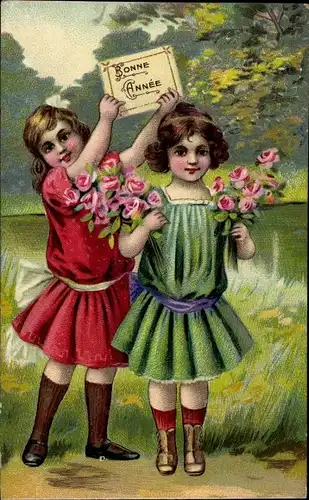 Ak Glückwunsch Neujahr, Mädchen mit Rosen