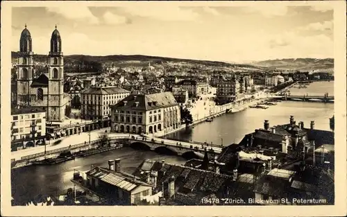 Ak Zürich Stadt Schweiz, Blick vom St. Petersturm