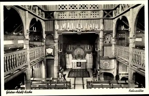 Ak Hahnenklee Goslar in Niedersachsen, Gustav Adolf Kirche, Innenansicht der evangelischen Kirche