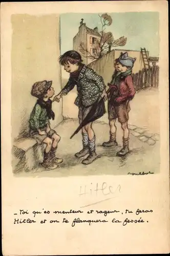 Künstler Ak Poulbot, Kinder, Junge mit schwarzem Regenschirm, Ligue nationale contre le taudis