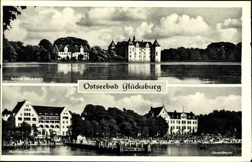 Ak Ostseebad Glücksburg, Schloss, Mathias Claudius Heim, Kurhotel