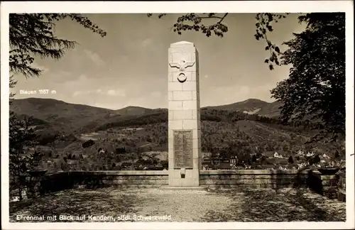 Ak Kandern im Schwarzwald Baden, Ehrenmal, Blick auf Kandern