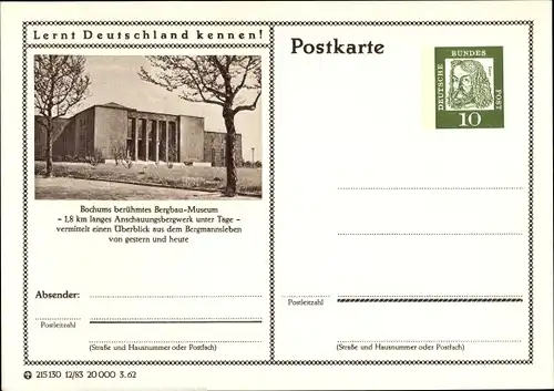 Ganzsachen Ak Bochum im Ruhrgebiet, Bergbau Museum