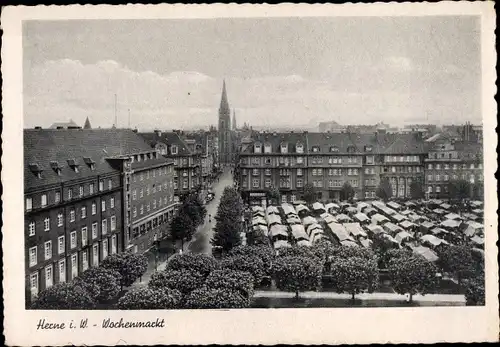 Ak Herne im Ruhrgebiet Westfalen, Blick auf den Wochenmarkt