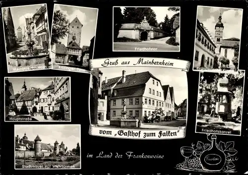 Ak Mainbernheim in Unterfranken, Hauptstraße, Stadtmauer, Wehrtürme, Evangelische Kirche