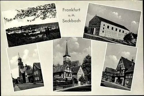 Ak Seckbach Frankfurt am Main, Kirche, Fachwerkhäuser, Panorama vom Ort