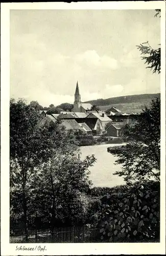 Ak Schönsee in der Oberpfalz, Stadtpanorama, Glockenturm, See