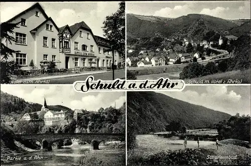 Ak Schuld an der Ahr Rheinland Pfalz, Hotel zum Ahrtal, Schwimmbad, Ort mit Umgebung