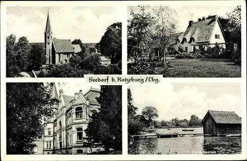 Ak Seedorf in Lauenburg, Blick in den Ort mit Schaalsee, Kirche