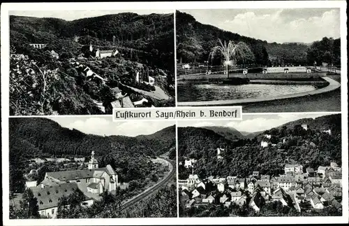 Ak Sayn Bendorf am Rhein, Knabenheim Kemperhof, Ort, Springbrunnen