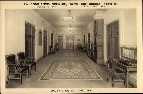 Ak Paris IX. Arrondissement Opera, La Confiance-Incendie, 26-28 Rue Drouot, Galerie de la Direction