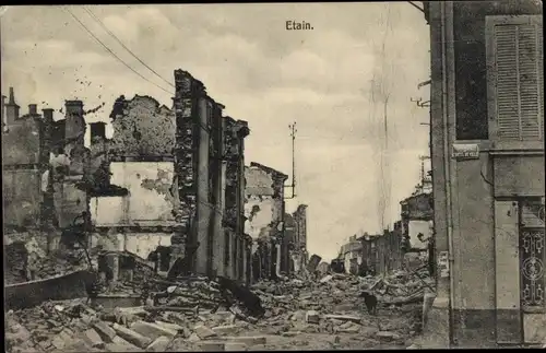 Ak Étain Meuse?, Kriegszerstörungen, Ruine, I. WK