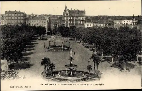 Ak Béziers Hérault, Panorama de la Place de la Citadelle
