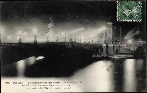 Ak Paris I. Arrondissement Louvre, Illumination du Pont Alexandre III