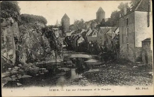 Ak Semur en Auxois Côte-d’Or, Vue sur l'Armancon et le Donjon