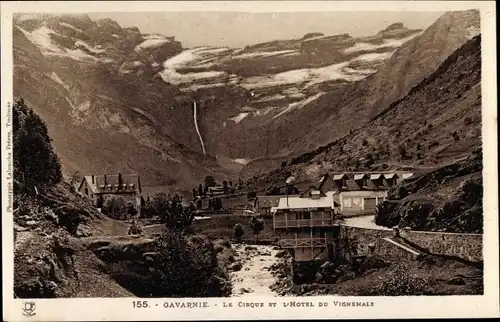 Ak Gavarnie Hautes Pyrénées, Le Cirque et l'Hotel du Vignemals