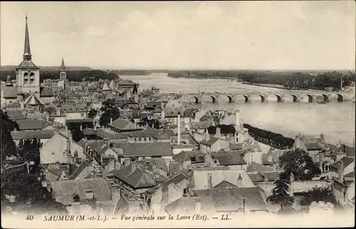 Ak Saumur Maine et Loire, Vue generale sur la Loire