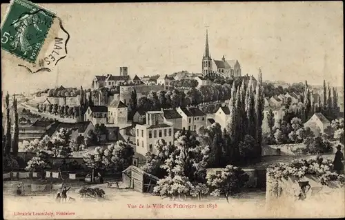 Ak Pithiviers Loiret, Vue de la Ville en 1838