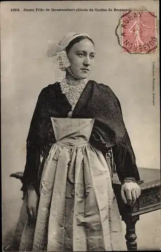 Ak Questembert Morbihan, Frau in Bretonischer Tracht