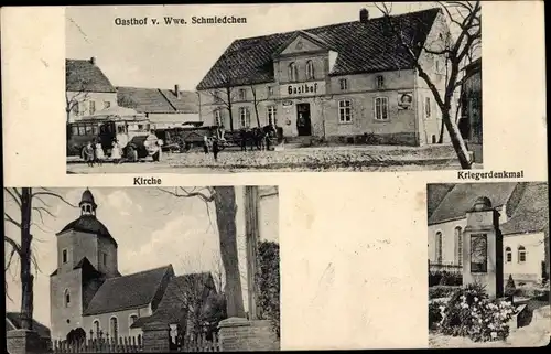 Ak Dautzschen Beilrode in Sachsen, Gasthof, Kirche, Kriegerdenkmal