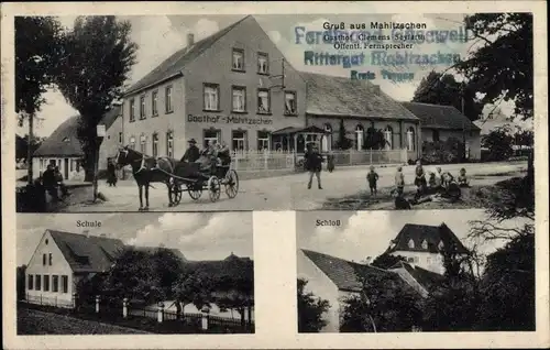 Ak Mahitzschen Belgern Schildau in Sachsen, Schule, Schloss, Gasthof