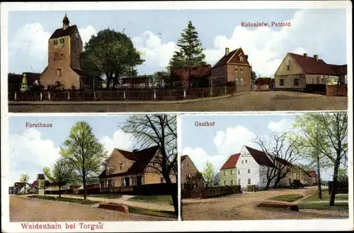 Ak Weidenhain Dreiheide Sachsen, Kolonialwaren Petzold, Forsthaus, Gasthof