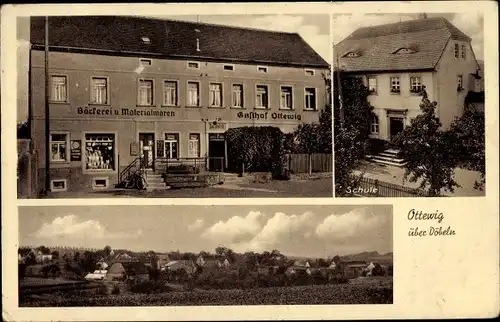 Ak Ottewig in Sachsen, Gesamtansicht, Schule, Bäckerei, Materialwaren, Gasthof Ottewig