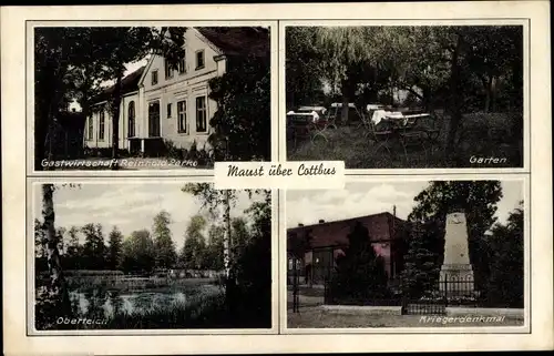 Litho Maust Teichland in Brandenburg, Oberteich, Kriegerdenkmal, Garten, Gastwirtschaft